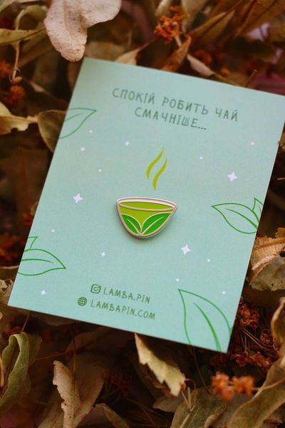 Значок &laquo;Чай / Матча&raquo; в золоті 585 проби &mdash; металевий пін на одяг 🍵✨ 323233 фото